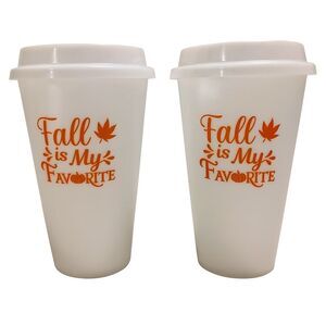 Fall Is My Favorite Coffee Tea Beverage Tumbler w/ Lid 2 pk 16oz Pumpkin Leaf
